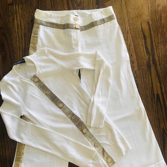 Authentic Dolce & Gabbana white pant lizard trim - Picture 1 of 8